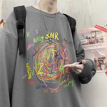 Zimné Plyšové & amp; pribrala študent trend všestranný voľné Hong Kong Štýl Kolo Krku Pulóver rainbow módne oblečenie