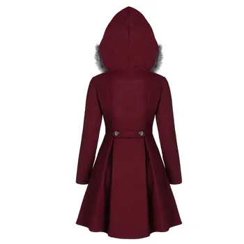 Zimný Kabát Ženy Pevné Kožušiny Kapucňou Dvojité Breasted Slim Bunda, Kabát Plus Veľkosť OL Štýl vrchné oblečenie