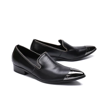 Značka business pánske šaty topánky pravej kože Prízvukom Vyrezávané black talianskeho módneho mužov Silver špičkou topánky