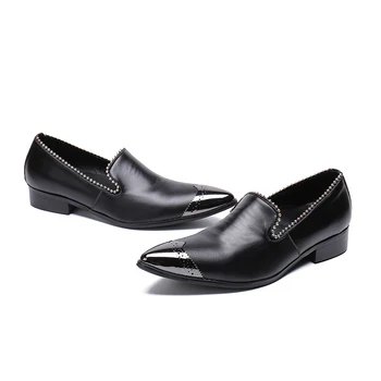 Značka business pánske šaty topánky pravej kože Prízvukom Vyrezávané black talianskeho módneho mužov Silver špičkou topánky
