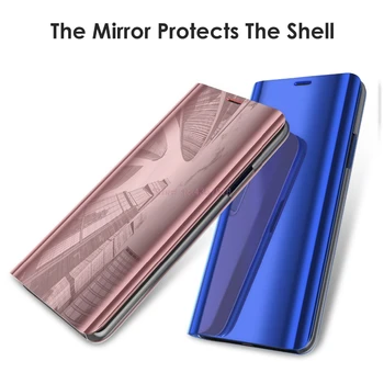 Zrkadlo Smart Case Pre Galaxy J4 SM-J400F Kože Flip puzdro Pre Samsung Galaxy J6 SM-J600F Stojan, Kryt pre galaxy j6 j4 2018 box