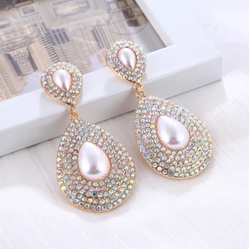 Ztech Nové Luxusné Farebné Crystal Drop Náušnice Pre Ženy, Dievčatá Elegantné Imitácia perly Veľké Dlhé Pendientes Strany Šperky, Darčeky