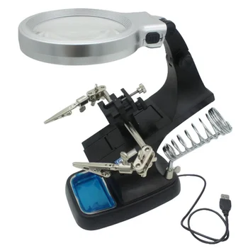 Zváranie lupu 360 Stupňov Rotácie LED Svetlo Pomocné Klip Loupe zväčšovacie sklo USB Ručné Spájkovanie mäkké Spájky, Žehlička Repair Tool