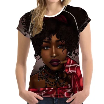 Zábavné 3D Africké Čierne Dievčatá 3D Tlač Lady T-tričko dámske Krátky Rukáv Top Harajuku Tees Tričko Plus Veľkosť T-shirt T Shirt Ženy