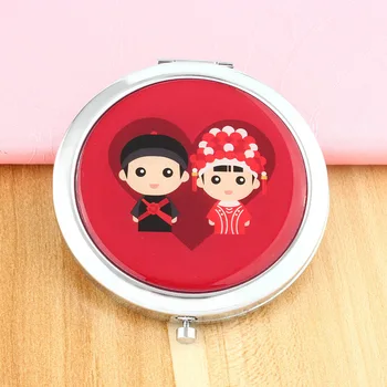 Červený Čínsky Štýl, Dvojité Šťastie Lásku Pár Prenosné Zrkadlo Na Líčenie Svadobné Prospech Darček Hosť Suvenírov Svadobné Dodávky