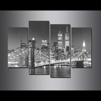 Čierna A Biela Známy Most Modulárny HD Vytlačené 4 Panel Plagáty Domova Maliarske Plátno Tlačiť na Stenu Obrázok pre Obývacia Izba