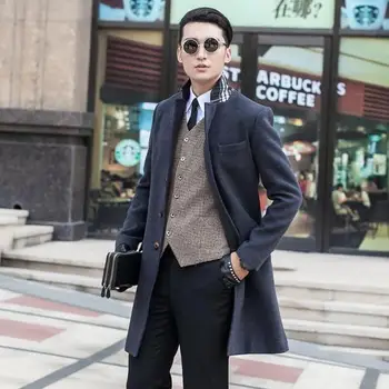 Čierna khaki, modrá sivá zimné vlny kabát mens výkopu coats slim bežné kabát, kabát pre módne mens pea coats veľká veľkosť S - 9XL