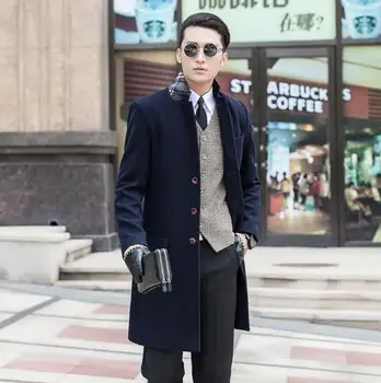 Čierna khaki, modrá sivá zimné vlny kabát mens výkopu coats slim bežné kabát, kabát pre módne mens pea coats veľká veľkosť S - 9XL
