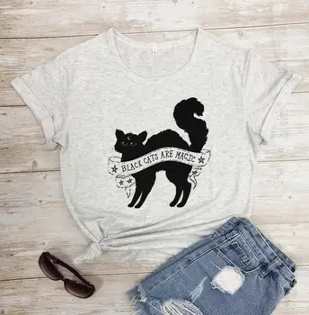 Čierna mačka sú magické t-shirt zábavné grafické mačka milenca tee ženy móda mladé dievča štýl tumblr goth strany populárne top goth tričko