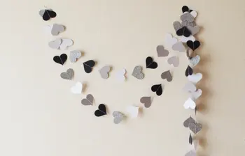Čierna Šedá Biela Strieborná lesk srdce z papiera garland 10 ft, Čierne Svadobné Veniec, dekorácie