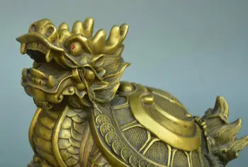 Čína Bronz Dragon Korytnačka Boh Zviera Loong Korytnačka Medené Mince Yuan Bao Socha