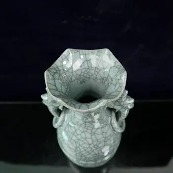 Čína starý porcelán Úradný pece krakovaný nakrájanú uvarenú dvojité ucho váza