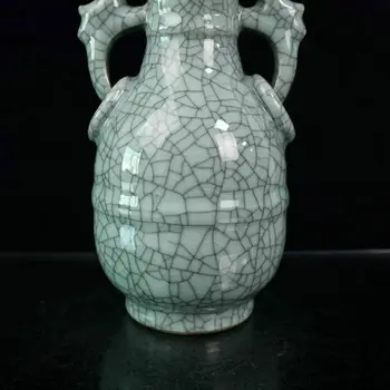 Čína starý porcelán Úradný pece krakovaný nakrájanú uvarenú dvojité ucho váza