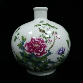Čínske staré porcelánové Pastel Kvet, Vták, Bambusové Vzor granátové jablko Fľaše, Vázy