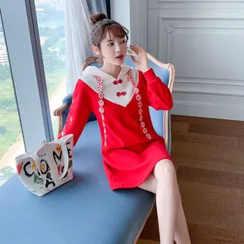 červená bodyguard šaty dámske jesenné zimné 2020 nový dizajn zmysel pre menšiny kapucňou Čínsky štýl, bodyguard šaty