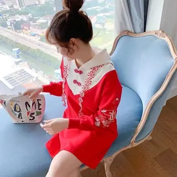 červená bodyguard šaty dámske jesenné zimné 2020 nový dizajn zmysel pre menšiny kapucňou Čínsky štýl, bodyguard šaty