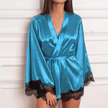 Šaty Pre Ženy, Vaňa Župan Femme Hiver 2021 Nové Elegantné Ženy Sexy Sleepwear Nightgown Hodváb Čipky Bielizeň пижама халаты женские