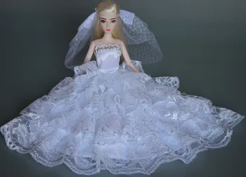 Šaty + klobúk/závoj + rukavice/Set Nádherná Princezná Šaty Svadobné Šaty, Oblečenie Oblečenie, Oblečenie Pre 1/6 Hračka Bábika Barbie Vianoce