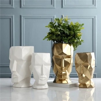 Škandinávska Keramika Váza Geometrické Origami Abstraktné Zlaté Ľudské Hlavy Vázy Kvet Usporiadanie Remesiel Figúrky Domáce Dekorácie
