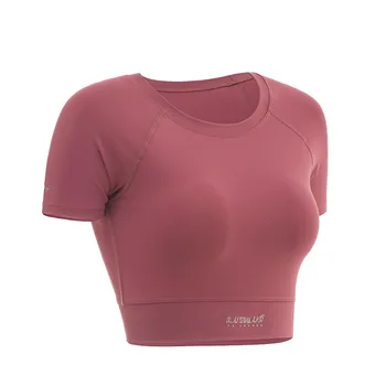 Športové krátke rukávy T-shirt dámske tesný ostrihané žien rýchle sušenie beží fitness top sexi cvičenie oblečenie