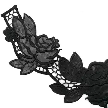 Štýlové Čierne Kožené Čipky Golier Appliques Rose Výšivky Šiť Ozdoby Patch Ručné Remeselné Ornament Výstrihom Šaty Dekor