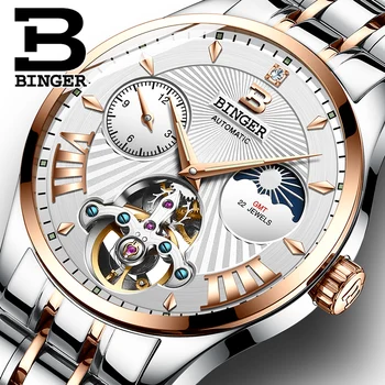 Švajčiarsko BINGER Luxusné Značky Hodiniek pánske Automatické Mechanické Mužov Sledovať Sapphire náramkové hodinky Vodotesné relogio masculino