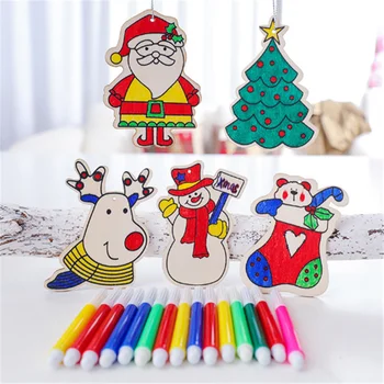 Šťastné a veselé Vianoce, Vianoce, Darček Deti DIY Farbu Maľby Drevený Prívesok Vianočné Dekorácie 2020 Navidad Noel 2021 Vianoce