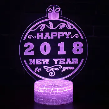 Šťastný Nový Rok tému 3D Lampa LED nočné svetlo 7 Farieb Zmeniť Dotyk Náladu Lampa Vianočný darček Dropshippping