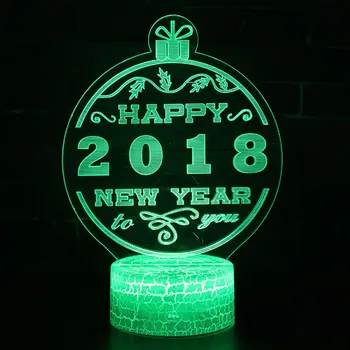 Šťastný Nový Rok tému 3D Lampa LED nočné svetlo 7 Farieb Zmeniť Dotyk Náladu Lampa Vianočný darček Dropshippping