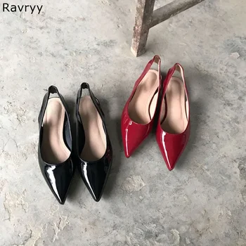 Žena retro štýl lakovaná koža červená čierna bytov Ukázal Prst ženské šaty, topánky stručné V tvare otvorený dizajn, elegantné party topánky