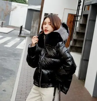 Ženské Dole Zime Teplé Zahustiť Oblečenie Veľké Skutočné Fox Kožušiny Golier s Kapucňou Vetrovka kórejský Dve Bočné Žena Puffer Bunda