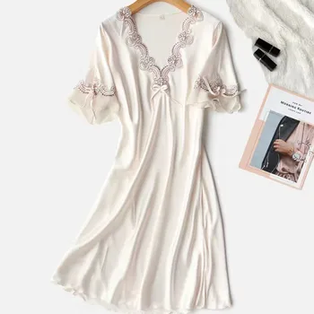 Ženské Satin Domov Župane Intímne Bielizeň Bežné Krátke Nightdress Oblečenie Pre Voľný Čas Čipky Sexy Tvaru Nightgown Sleepwear