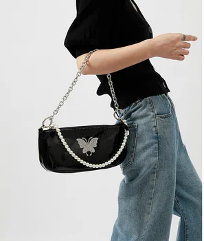Ženské reťazca taška populárne ženy patent kožené módne taška diamond vintage messenger rameno dámske kabelky pearl black fan88
