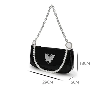 Ženské reťazca taška populárne ženy patent kožené módne taška diamond vintage messenger rameno dámske kabelky pearl black fan88