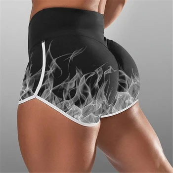 Ženy Bežné Šortky Plus Veľkosť Vysoký Pás Žena Oblečenie Plameň 3D Vytlačené Zadok Zdvíhacie Bruško Kontroly Šortky Pantalones Cortos