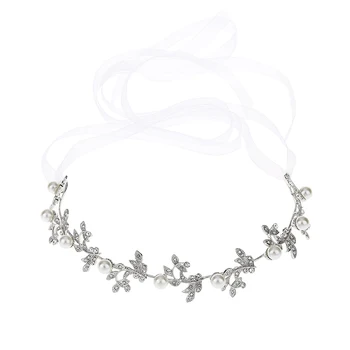 Ženy Crystal Svadobné Tiara Hlavový Most Korálkové Kvet Ples Svadobné Vlasy Kapely Leaf Pearl Nevesta Headpiece Vlasy, Šperky
