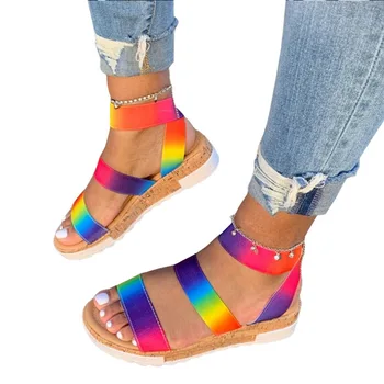 Ženy Jelly Topánky Rainbow Letné Sandále Žena Ploché Topánky Dámy Pošmyknúť Na Ženu Candy Farby Típat Prst dámske Plážové Topánky
