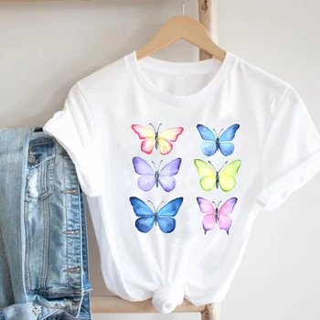 Ženy Kawaii Motýľ Cartoon 90. rokov Dámske Jarné Letné Oblečenie Módne Oblečenie Tlač Tee Top Tričko Žena Grafické T-shirt