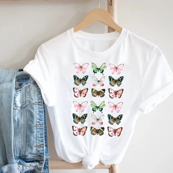 Ženy Kawaii Motýľ Cartoon 90. rokov Dámske Jarné Letné Oblečenie Módne Oblečenie Tlač Tee Top Tričko Žena Grafické T-shirt