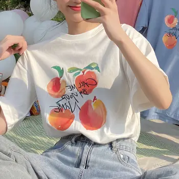 Ženy Krátke Sleeve T-shirts kórejský Štýl Elegantné BF Harajuku Priateľka Tshirts Letné Voľné All-zápas Študentov Jednoduchá Tlač Tees