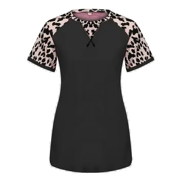 Žien okolo Krku Leopard Tlač Farbou Bežné Krátke Sleeve T-Shirt