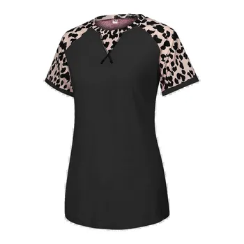 Žien okolo Krku Leopard Tlač Farbou Bežné Krátke Sleeve T-Shirt