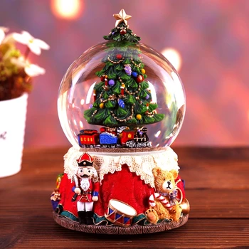 Živica Music Box Crystal Ball Snow Globe Sklo Svetlá Darček S Reproduktora Spinning Vianočný Stromček Remesiel Ploche Dekorácie