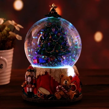 Živica Music Box Crystal Ball Snow Globe Sklo Svetlá Darček S Reproduktora Spinning Vianočný Stromček Remesiel Ploche Dekorácie