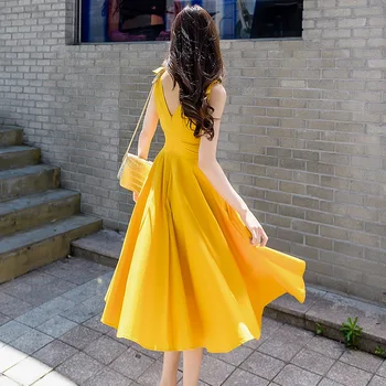 Žltá Ženy Letné Šaty tvaru Mimo Lady Plášte Koleno Dĺžke DZA080