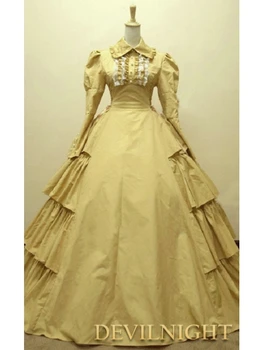 Žlté Bavlnené Dlhé Rukávy Klasickej Gotickej Viktoriánskej Šaty