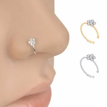ženy falošné nose krúžok, krúžky indickej kvet kovové Obruče hizma septum nos pin stud falošný piercing svadbu